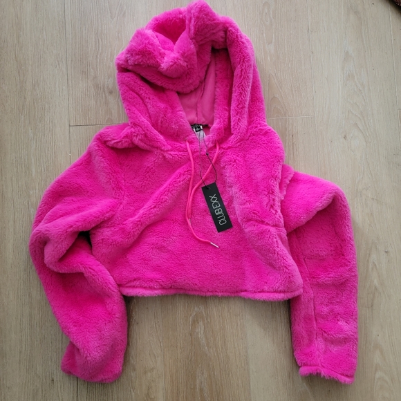 Dolls Kill Tops - Fuzzy Hoodie Crop L